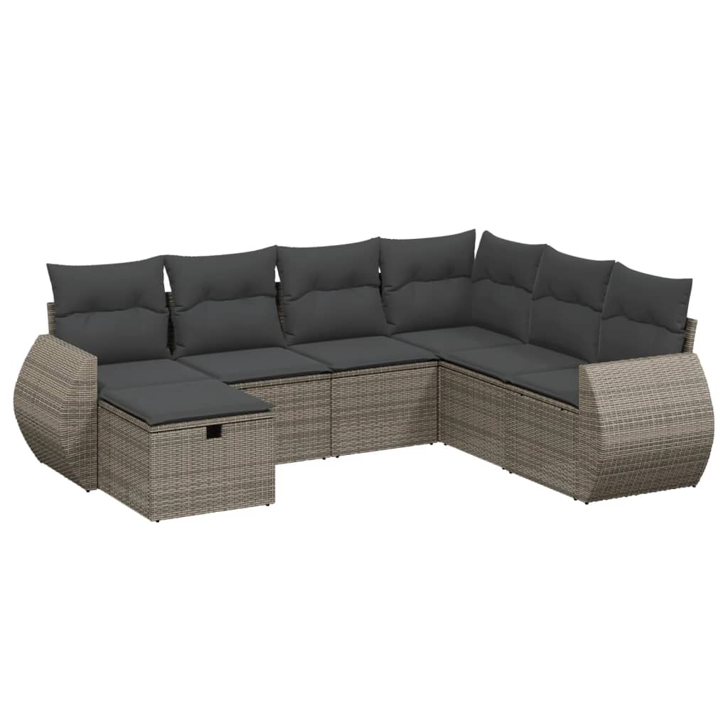 Set Divani da Giardino 7 pz con Cuscini Grigio in Polyrattan | homemem39