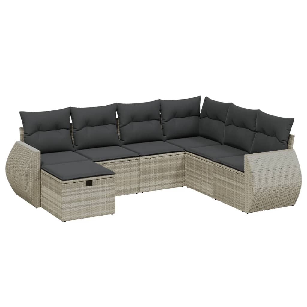 Set Divani da Giardino 7pz con Cuscini Grigio Chiaro Polyrattan - homemem39