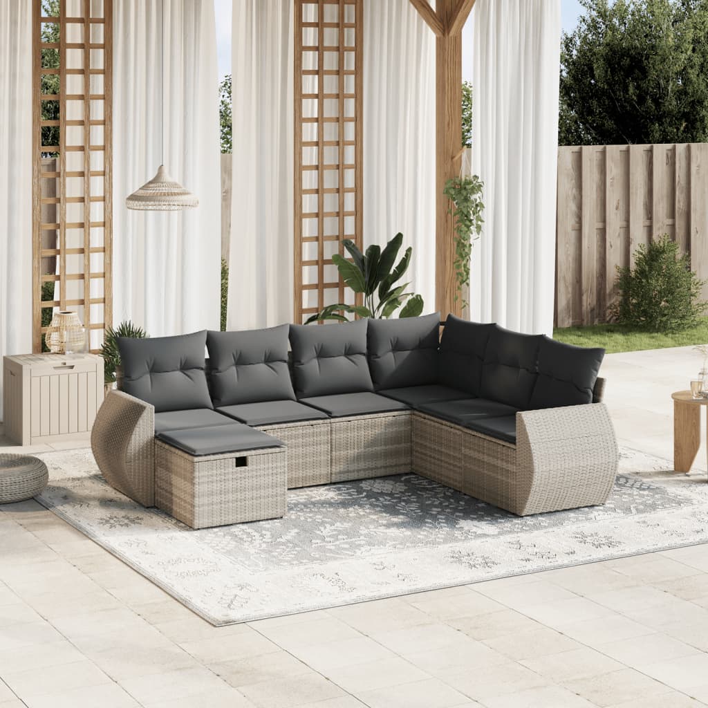 Set Divani da Giardino 7pz con Cuscini Grigio Chiaro Polyrattan - homemem39