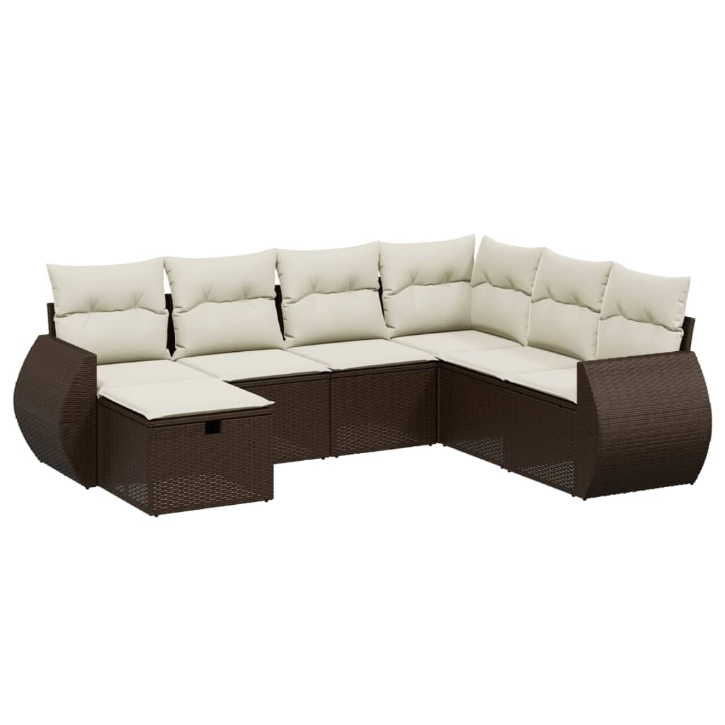 Set Divani da Giardino 7 pz con Cuscini Marrone in Polyrattan - homemem39