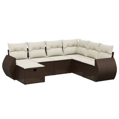 Set Divani da Giardino 7 pz con Cuscini Marrone in Polyrattan - homemem39