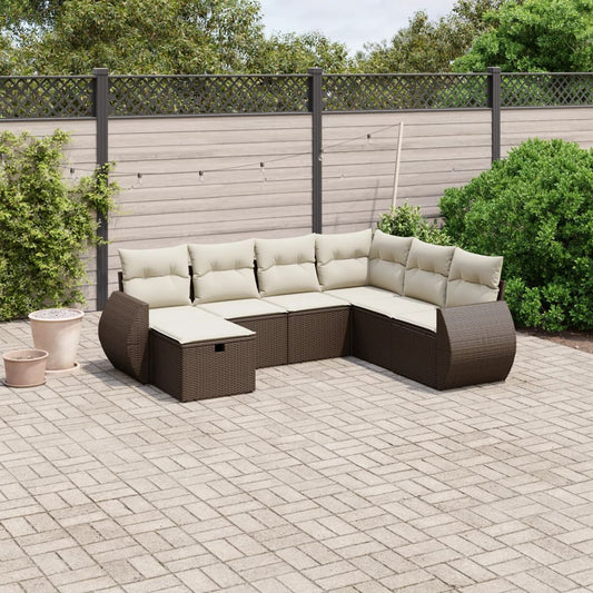Set Divani da Giardino 7 pz con Cuscini Marrone in Polyrattan - homemem39
