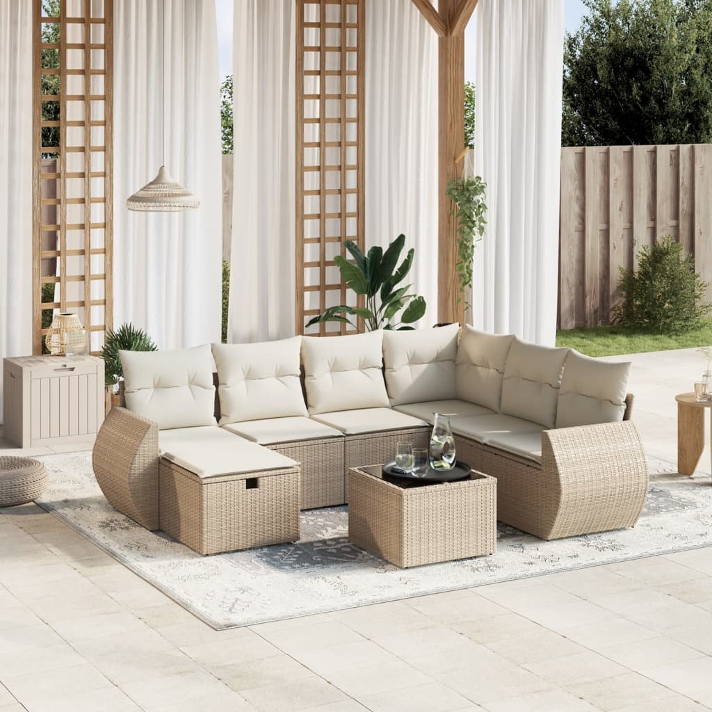 Set Divano da Giardino 8 pz con Cuscini Beige in Polyrattan - homemem39