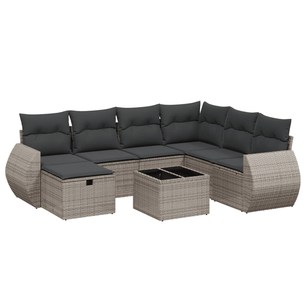 Set Divano da Giardino 8 pz con Cuscini Grigio in Polyrattan | homemem39