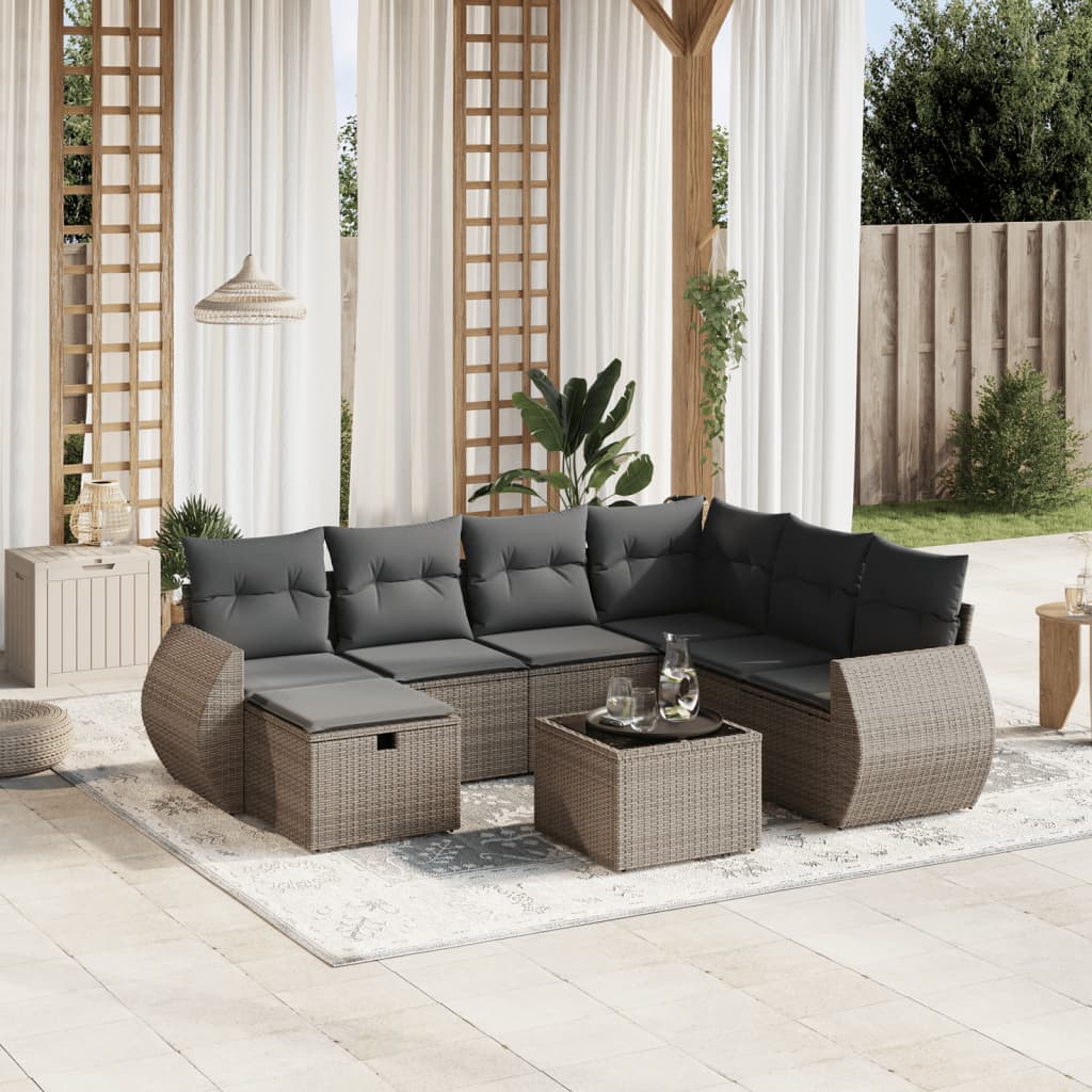 Set Divano da Giardino 8 pz con Cuscini Grigio in Polyrattan | homemem39