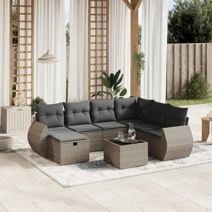 Set Divano da Giardino 8 pz con Cuscini Grigio in Polyrattan | homemem39