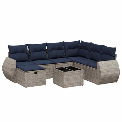 Set Divani da Giardino 8 pz con Cuscini Grigio in Polyrattan | homemem39