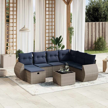 Set Divani da Giardino 8 pz con Cuscini Grigio in Polyrattan | homemem39