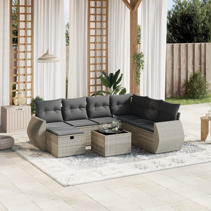 Set Divano da Giardino 8pz con Cuscini Grigio Chiaro Polyrattan - homemem39
