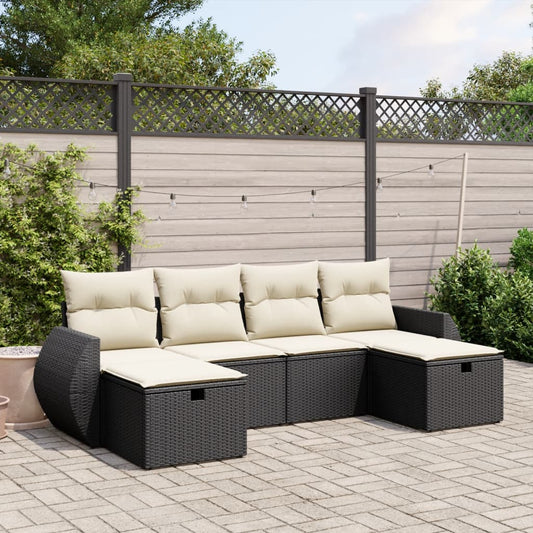 Set Divano da Giardino 6 pz con Cuscini Nero in Polyrattan - homemem39