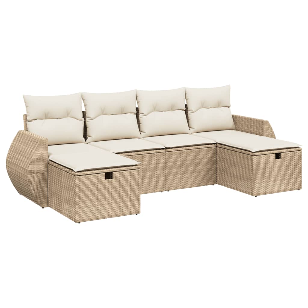 Set Divano da Giardino 6 pz con Cuscini Beige in Polyrattan - homemem39