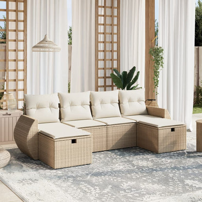 Set Divano da Giardino 6 pz con Cuscini Beige in Polyrattan - homemem39