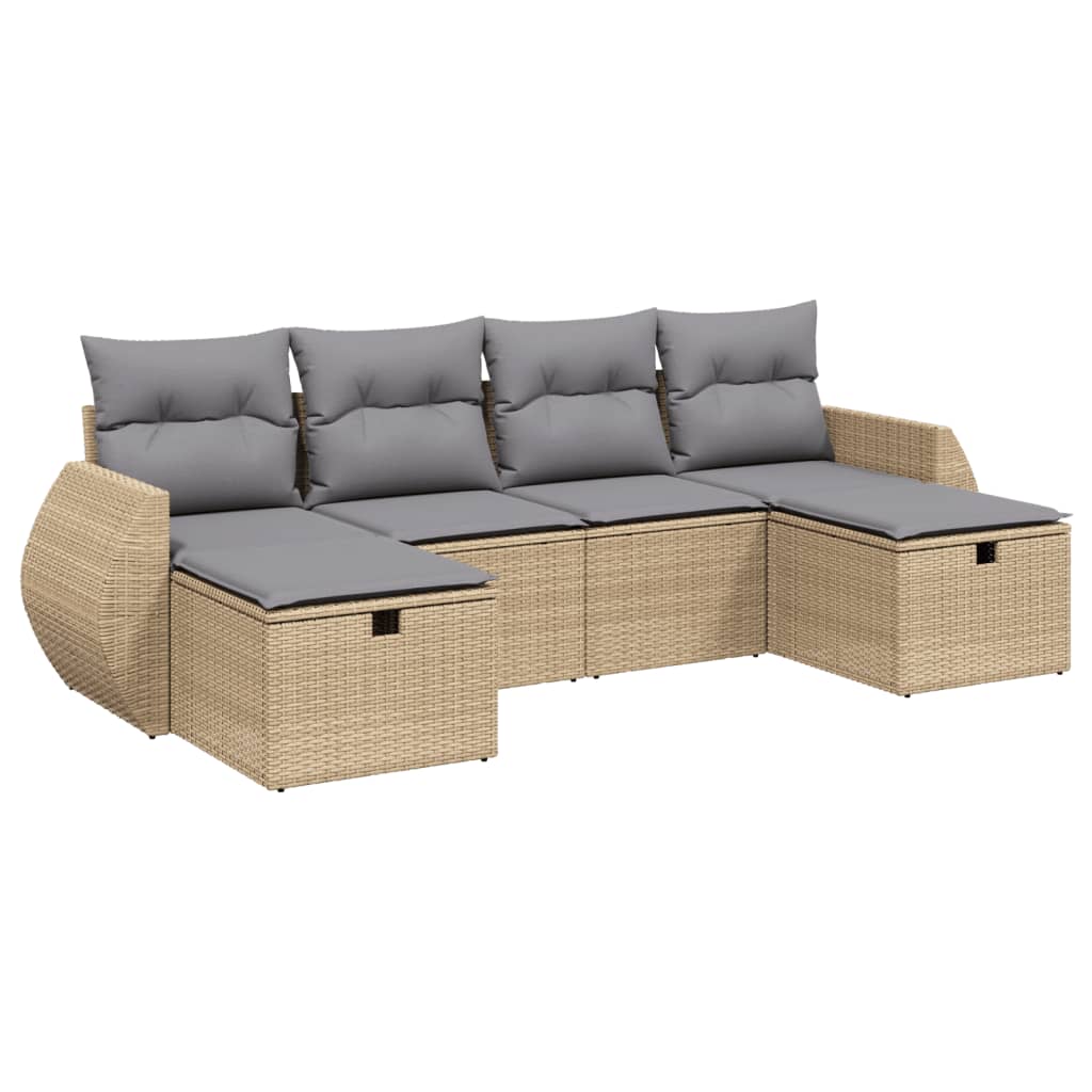 Set Divano da Giardino 6 pz con Cuscini Beige Misto Polyrattan - homemem39