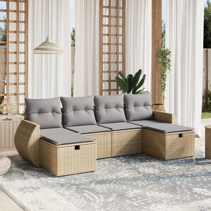 Set Divano da Giardino 6 pz con Cuscini Beige Misto Polyrattan - homemem39