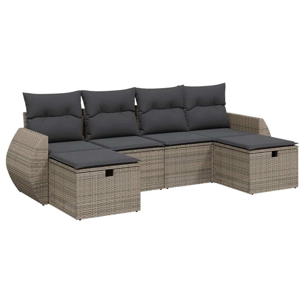 Set Divano da Giardino 6 pz con Cuscini Grigio in Polyrattan | homemem39
