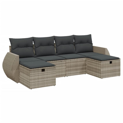 Set Divano da Giardino 6pz con Cuscini Grigio Chiaro Polyrattan