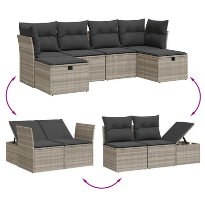 Set Divano da Giardino 6pz con Cuscini Grigio Chiaro Polyrattan