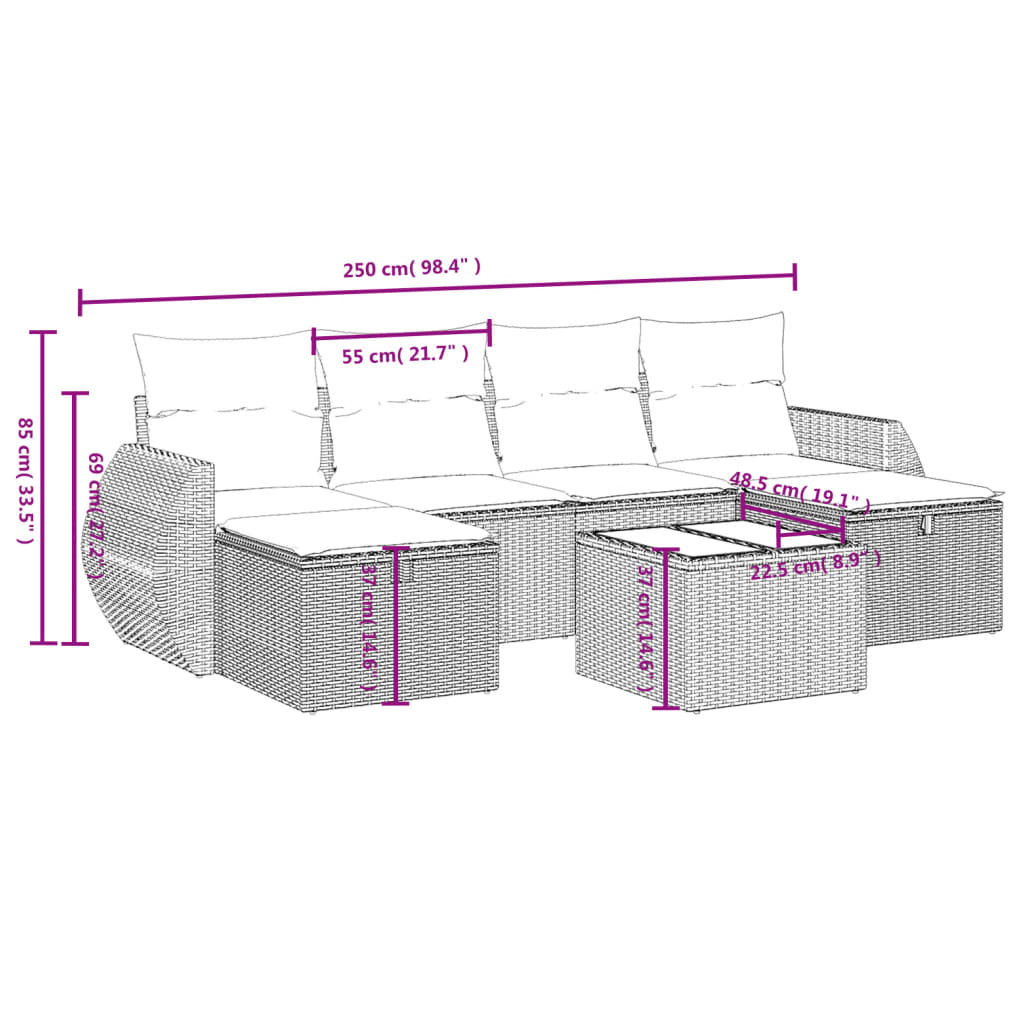 Set Divano da Giardino 6pz con Cuscini Grigio Chiaro Polyrattan