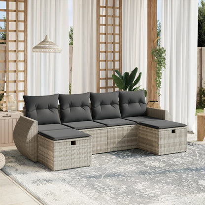 Set Divano da Giardino 6pz con Cuscini Grigio Chiaro Polyrattan