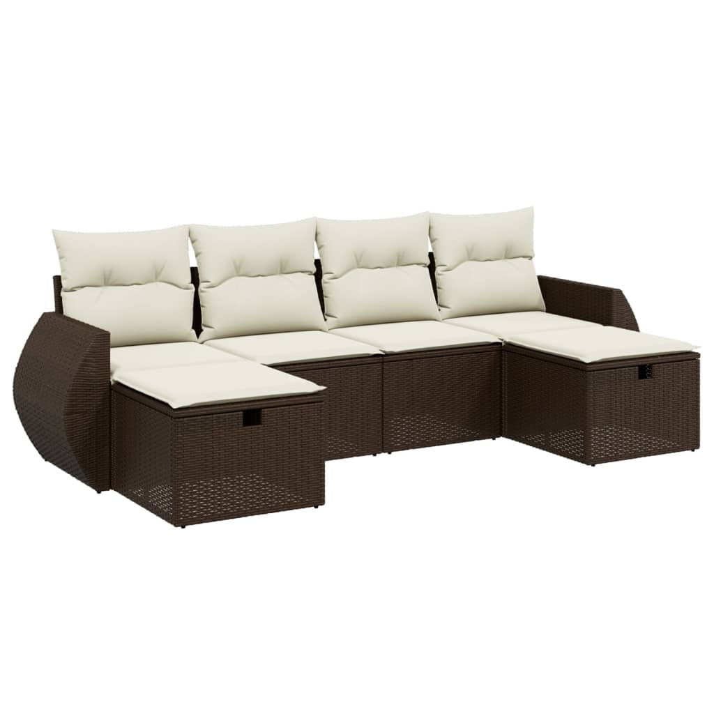 Set Divano da Giardino 6 pz con Cuscini Marrone in Polyrattan - homemem39