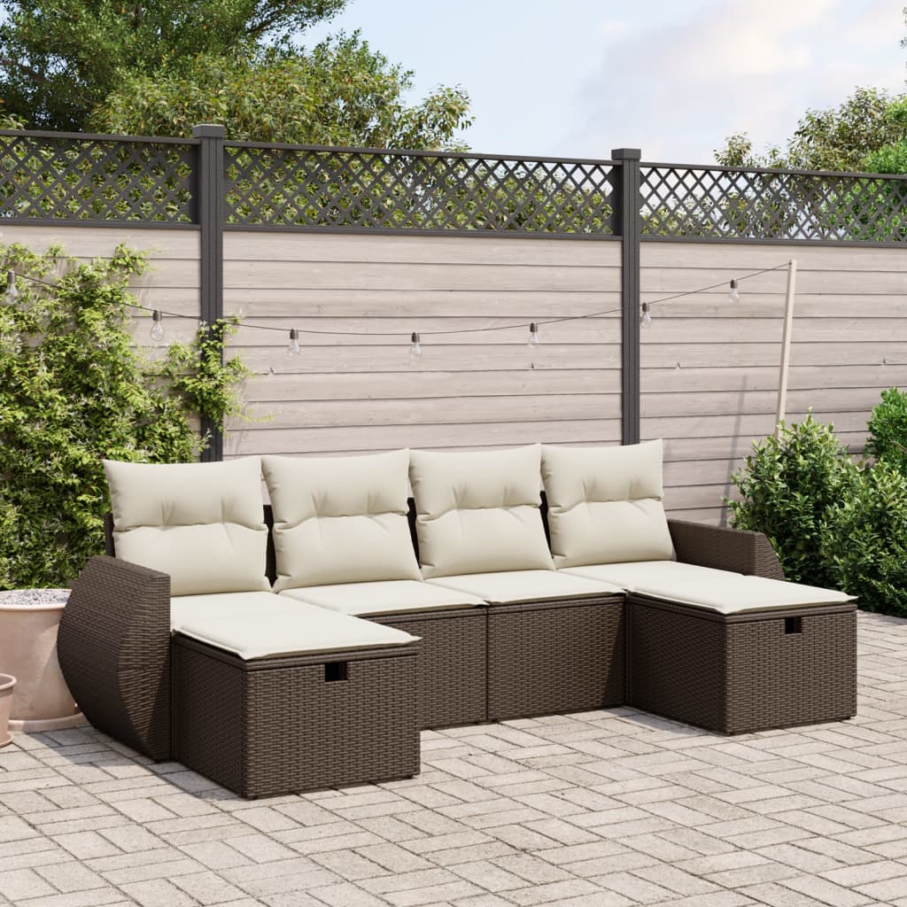 Set Divano da Giardino 6 pz con Cuscini Marrone in Polyrattan - homemem39