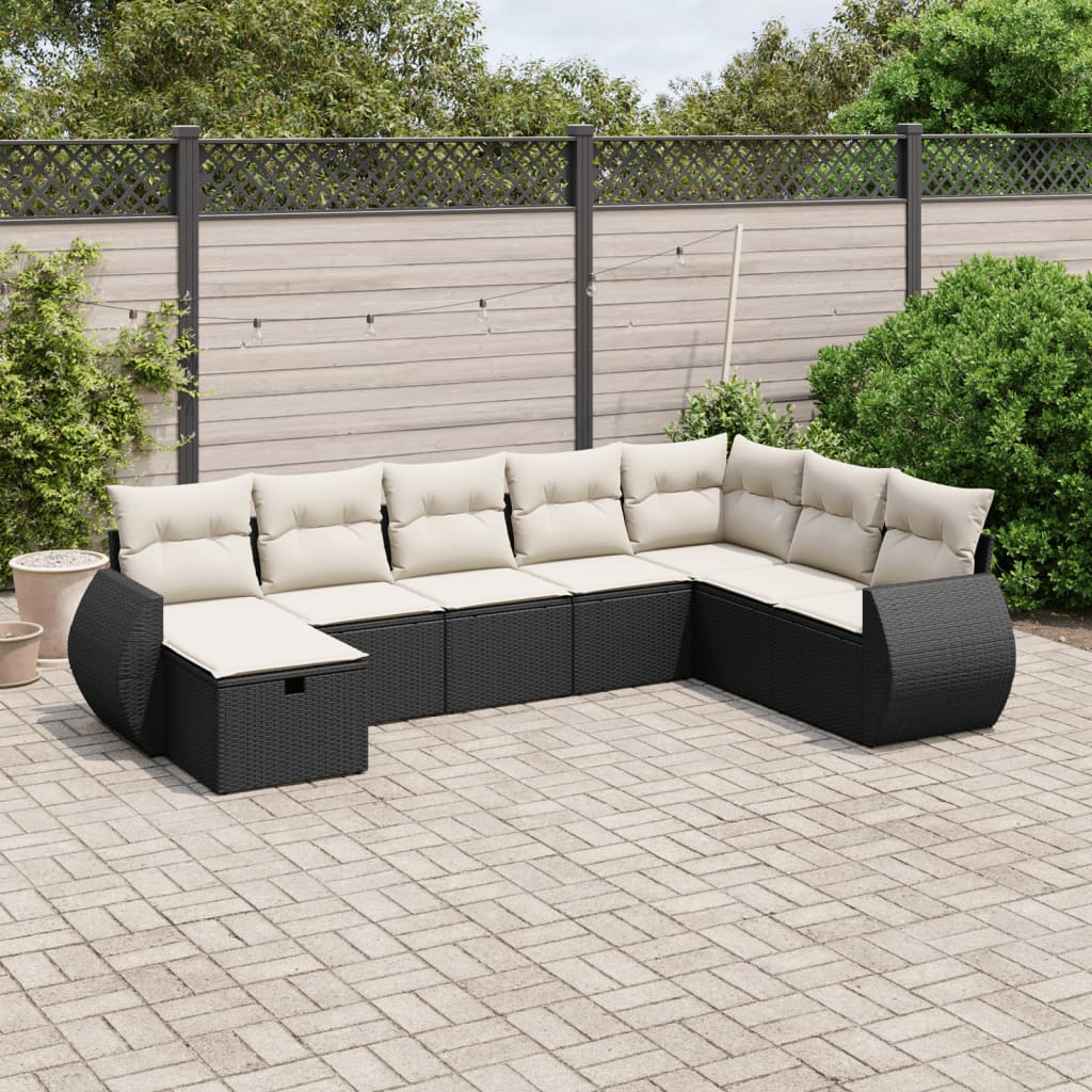 Set Divani da Giardino con Cuscini 8 pz Nero in Polyrattan - homemem39