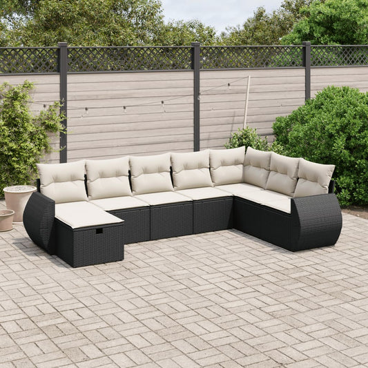 Set Divani da Giardino con Cuscini 8 pz Nero in Polyrattan - homemem39