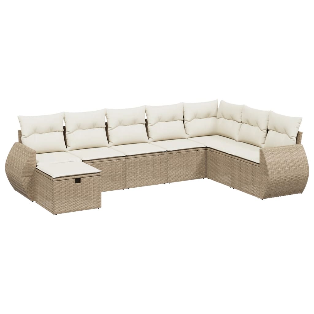Set Divano da Giardino 8 pz con Cuscini Beige in Polyrattan | homemem39