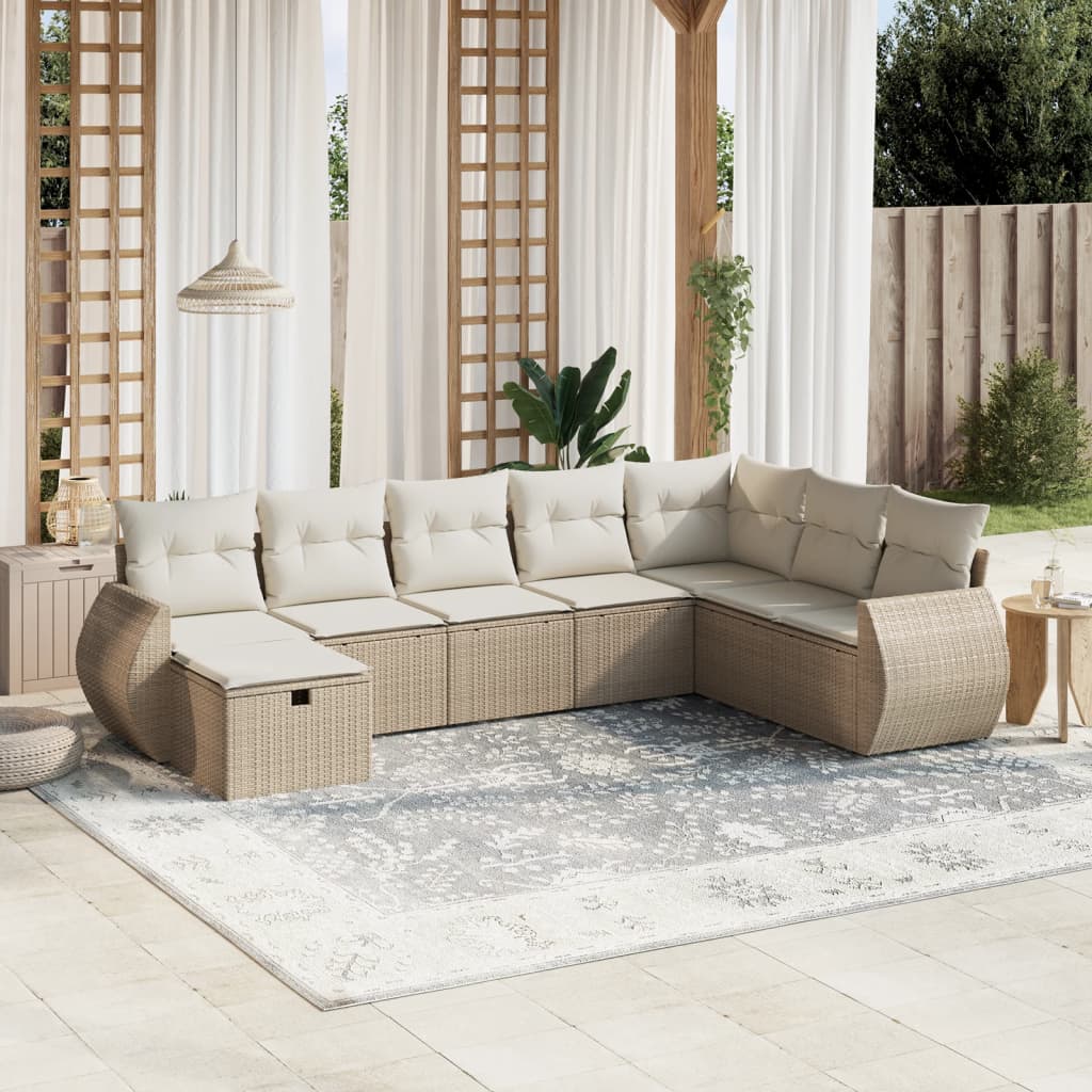 Set Divano da Giardino 8 pz con Cuscini Beige in Polyrattan | homemem39
