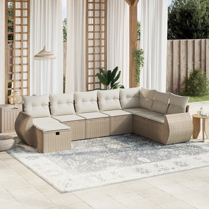 Set Divano da Giardino 8 pz con Cuscini Beige in Polyrattan | homemem39