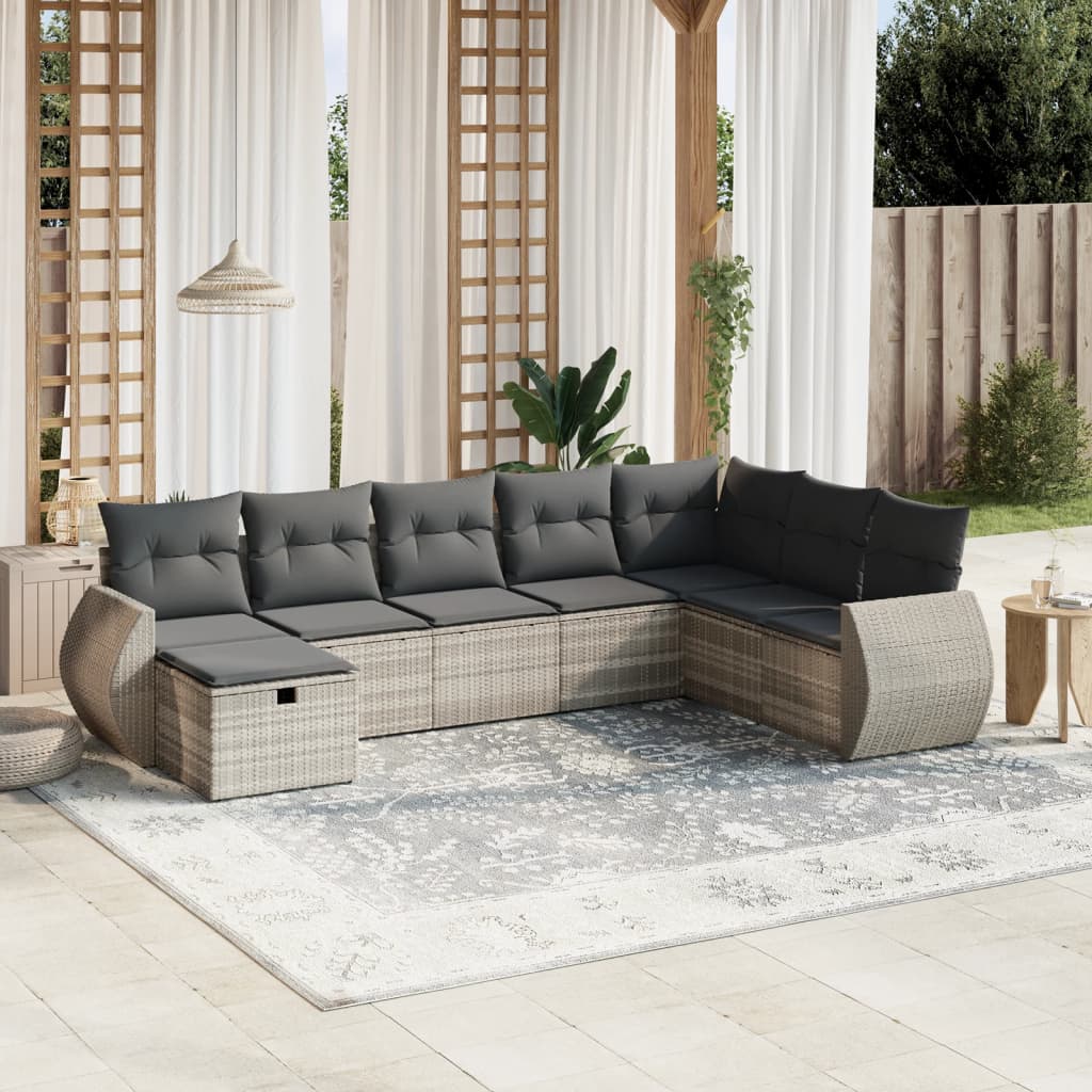 Set Divano da Giardino 8pz con Cuscini Grigio Chiaro Polyrattan - homemem39