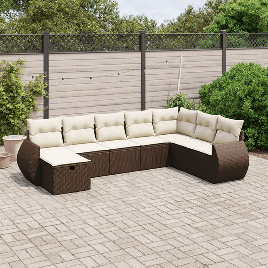 Set Divani da Giardino 8 pz con Cuscini Marrone in Polyrattan - homemem39