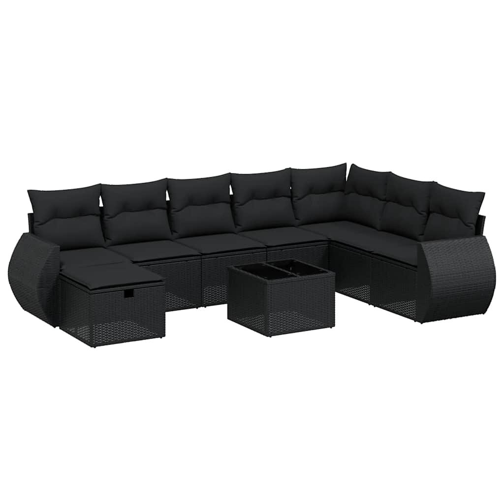 Set Divani da Giardino 9 pz con Cuscini Nero in Polyrattan | homemem39