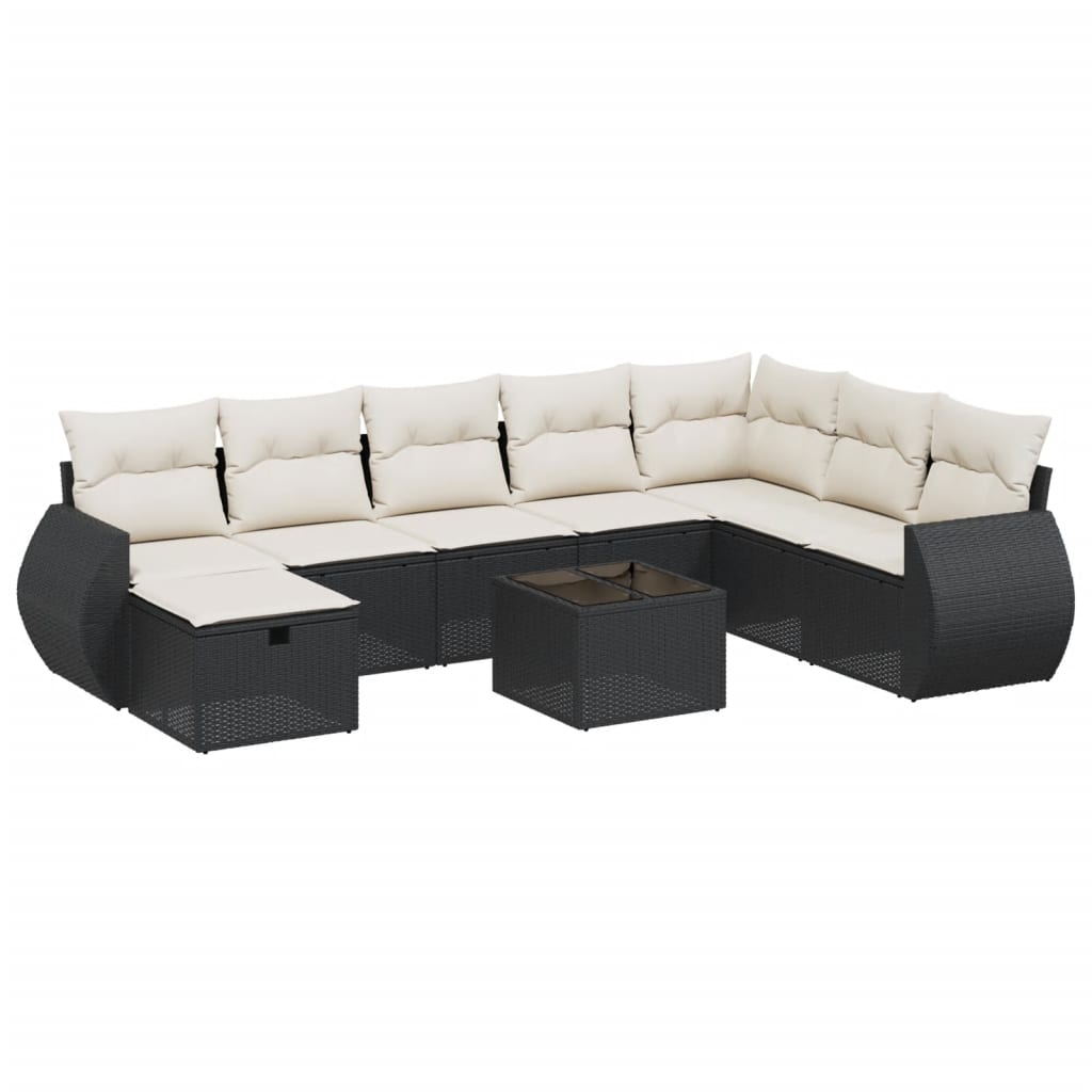 Set Divani da Giardino 9 pz con Cuscini Nero in Polyrattan