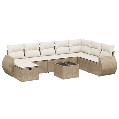 Set Divano da Giardino 9 pz con Cuscini Beige in Polyrattan - homemem39
