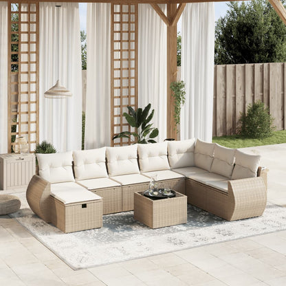 Set Divano da Giardino 9 pz con Cuscini Beige in Polyrattan - homemem39