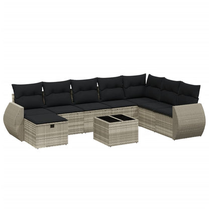 Set Divano da Giardino 9pz con Cuscini Grigio Chiaro Polyrattan