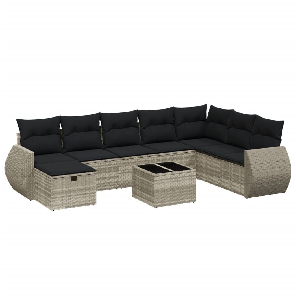 Set Divano da Giardino 9pz con Cuscini Grigio Chiaro Polyrattan - homemem39