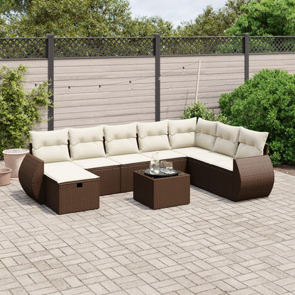 Set Divani da Giardino 9pz con Cuscini Marrone in Polyrattan - homemem39