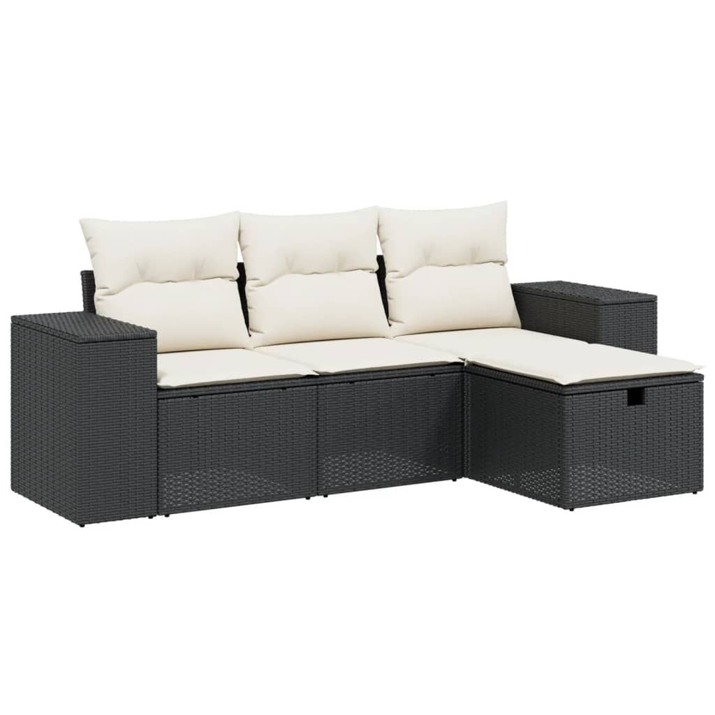 Set Divani da Giardino 4 pz con Cuscini Nero in Polyrattan - homemem39