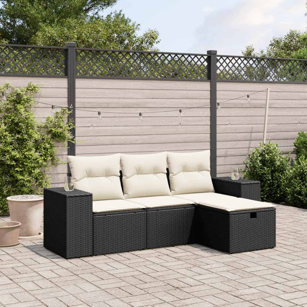 Set Divani da Giardino 4 pz con Cuscini Nero in Polyrattan - homemem39