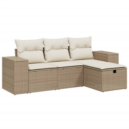 Set Divano da Giardino 4 pz con Cuscini Beige in Polyrattan - homemem39