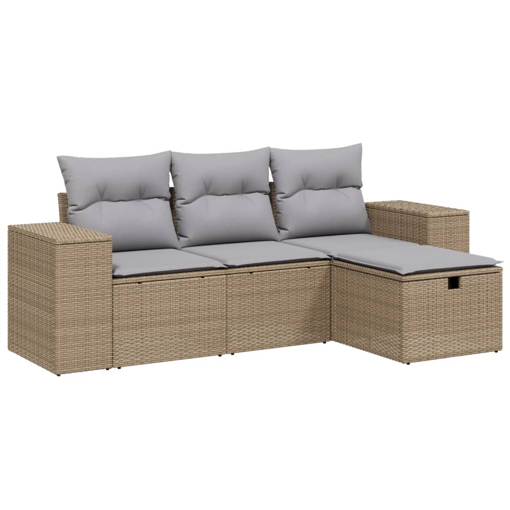 Set Divano da Giardino 4 pz con Cuscini Beige Misto Polyrattan