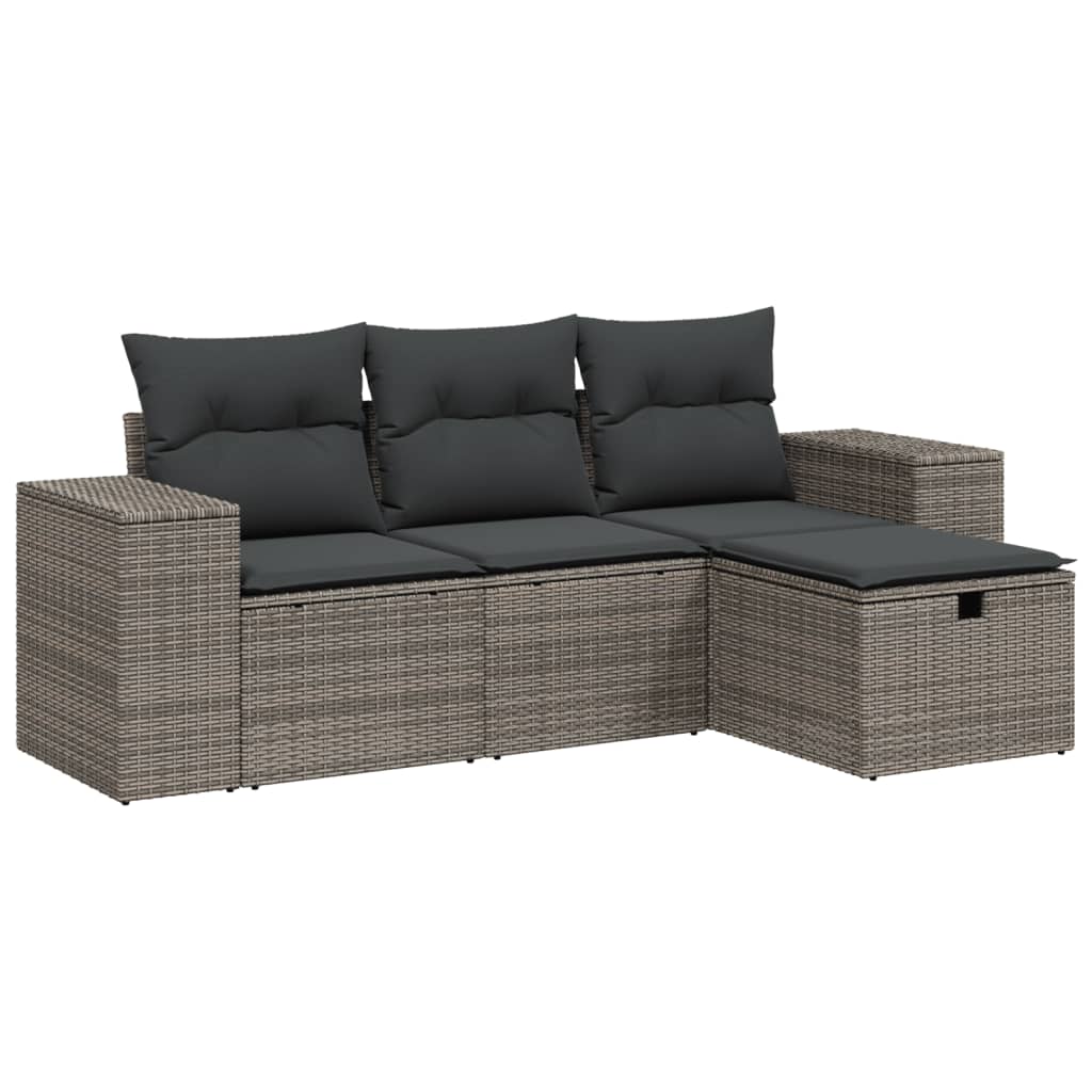 Set Divani da Giardino 4 pz con Cuscini in Polyrattan Grigio | homemem39