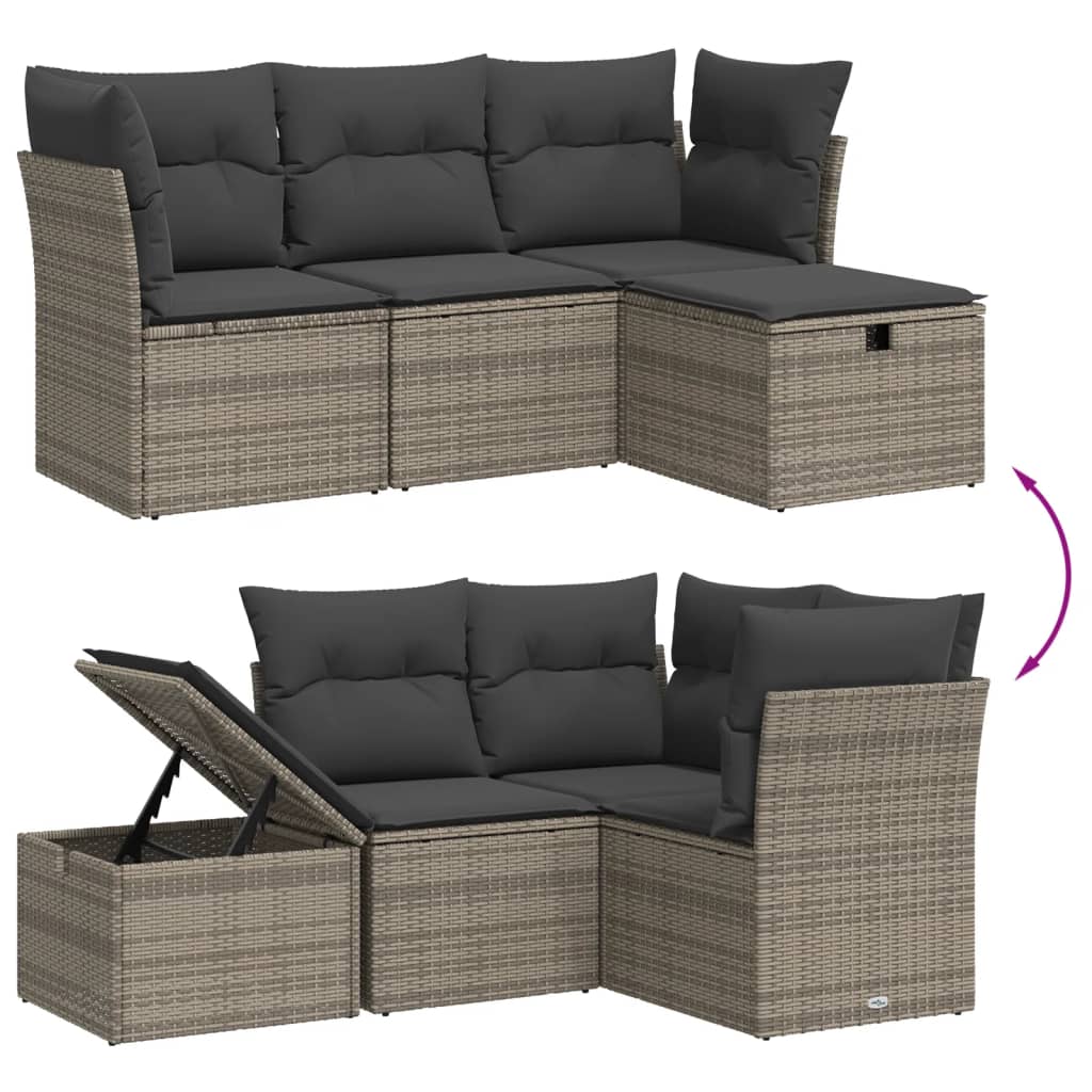 Set Divani da Giardino 4 pz con Cuscini in Polyrattan Grigio | homemem39