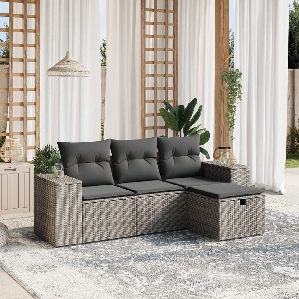 Set Divani da Giardino 4 pz con Cuscini in Polyrattan Grigio | homemem39