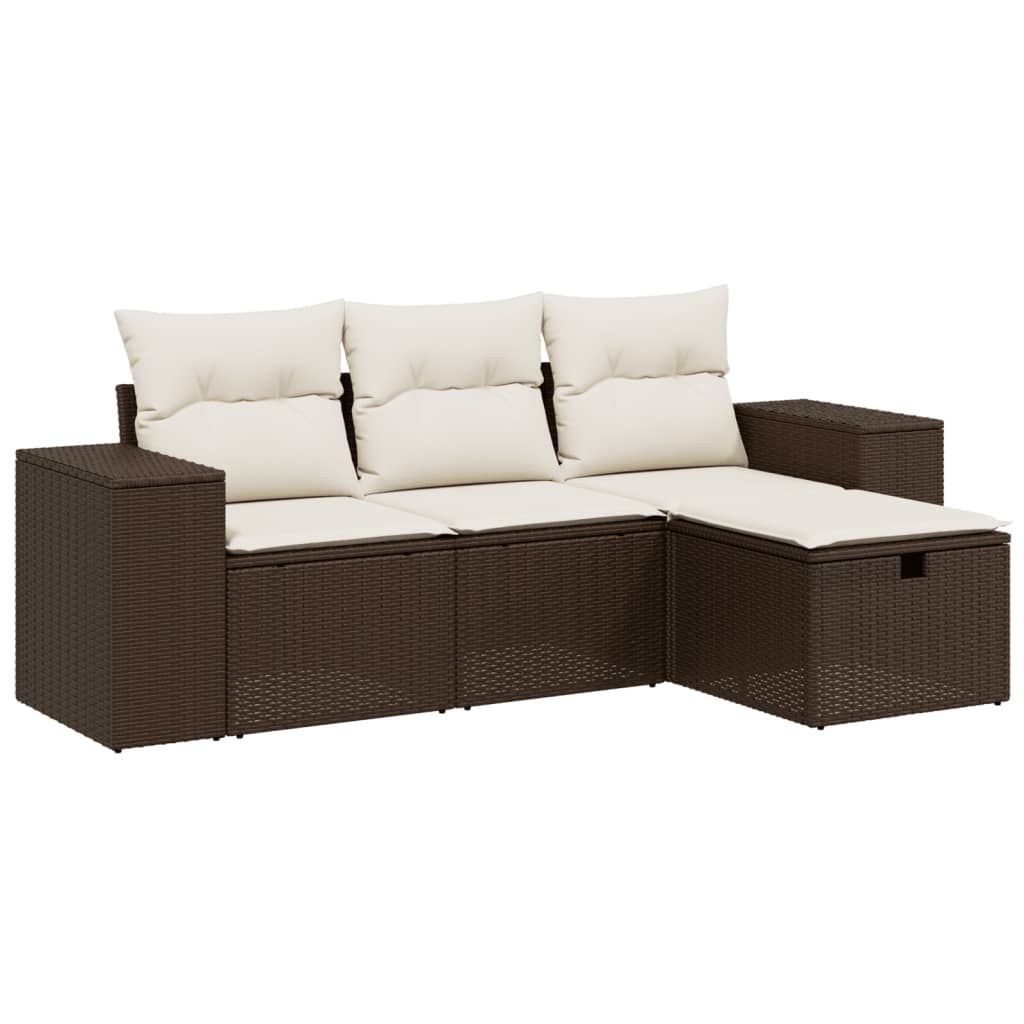 Set Divano da Giardino 4 pz con Cuscini Marrone in Polyrattan - homemem39