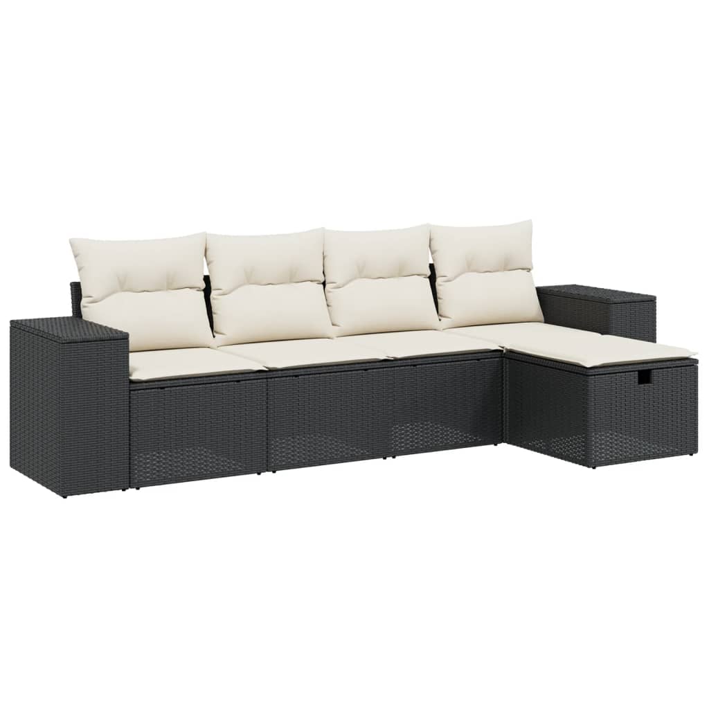 Set Divani da Giardino 5 pz con Cuscini in Polyrattan Nero - homemem39