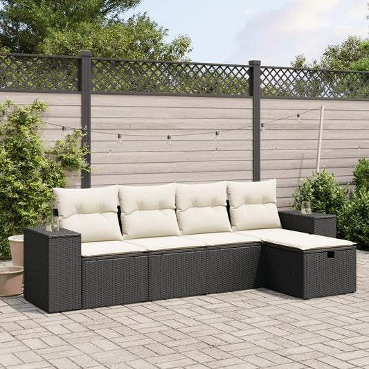 Set Divani da Giardino 5 pz con Cuscini in Polyrattan Nero - homemem39