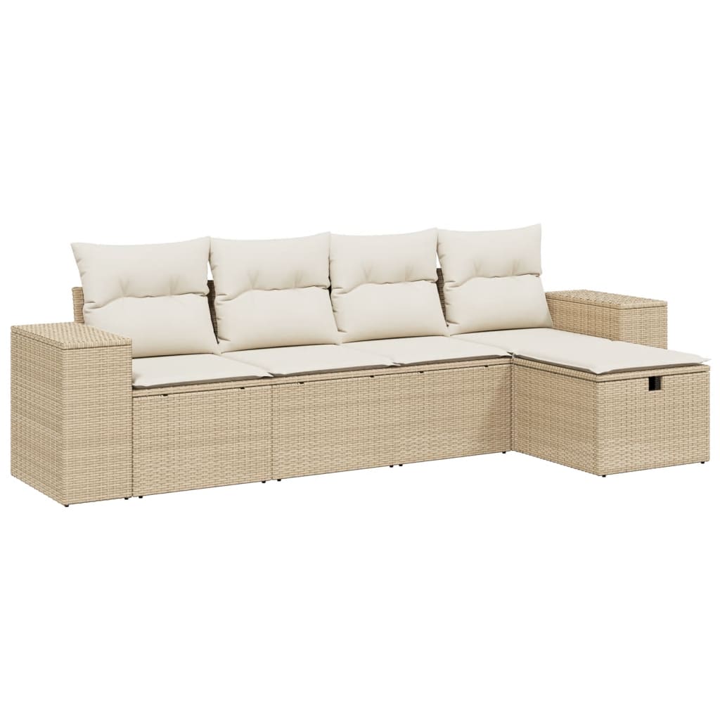 Set Divano da Giardino 5 pz con Cuscini Beige in Polyrattan